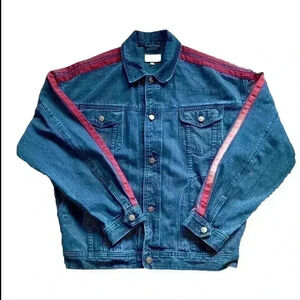 ASOS‎ mens oversized denim jacket S navy blue red stripe pockets
